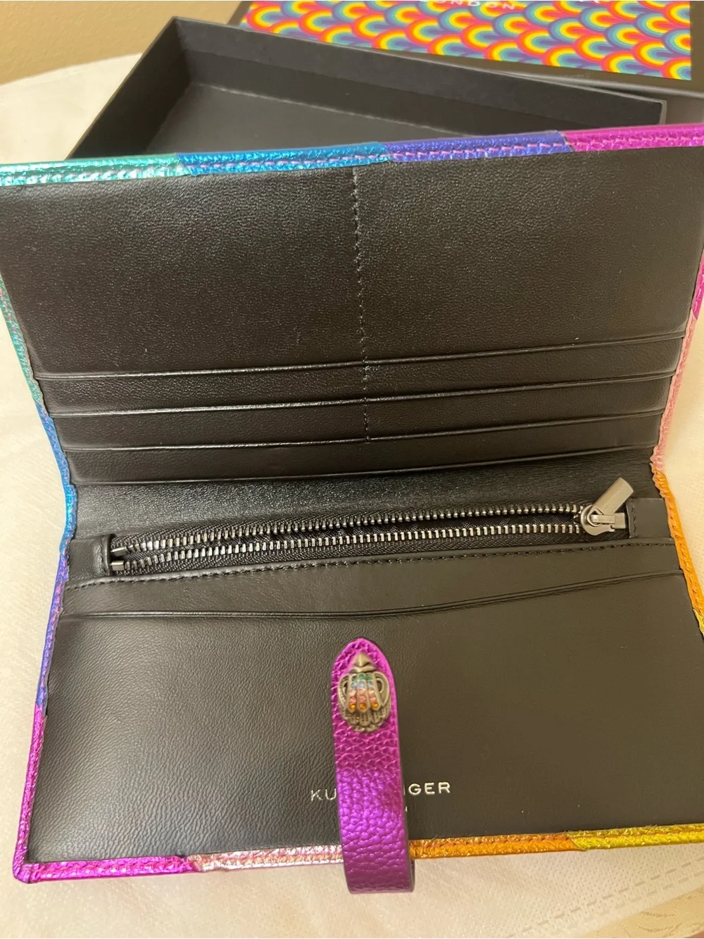 Kurt Geiger Multicolor Metallic Leather Clutch Wallet NWT